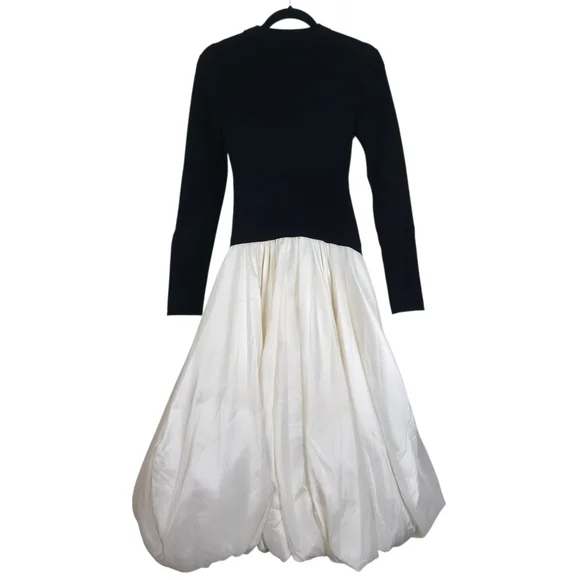 Simkhai Kenlie Midi Dress Black White Ribbed Knit Taffeta Bubble Hem Size S - Picture 8 of 12